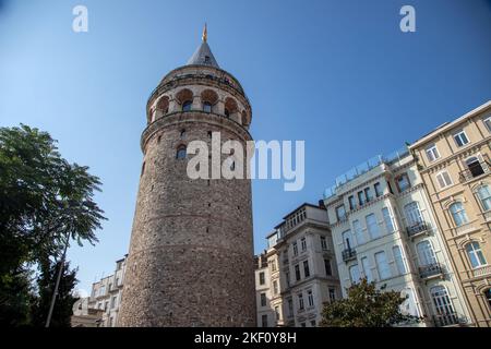 Istanbul  Turkey - 01-09-2022:View of the historical Galata tower on a sunny day,Istanbul Stock Photo