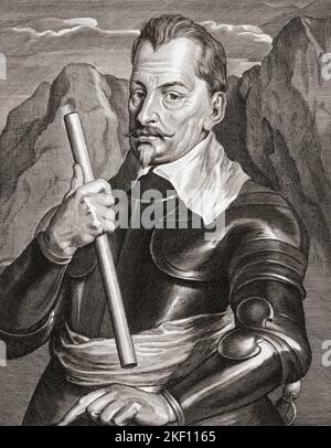 Albrecht Wenzel Eusebius von Wallenstein also von Waldstein, 1583 –  1634.  Bohemian military leader and politician.  From a 17th century print based on the painting by Sir Anthony van Dyck. Stock Photo