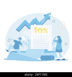People who are surprised because the tax bill is very long. Tax Increase. The increase in taxes shocked the people. flat cartoon vector illustration Stock Vector