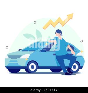 People are very happy when they buy expensive cars. expensive new car. Vector Illustration Stock Vector