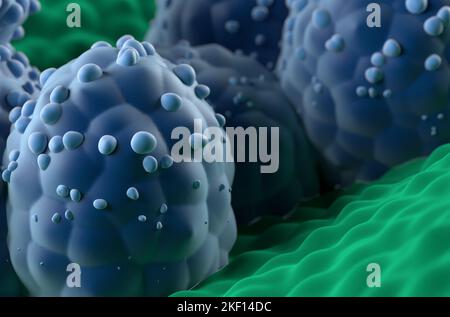 Prostate cancer cells in the prostatic glandular epithelium - super closeup view 3d illustration Stock Photo