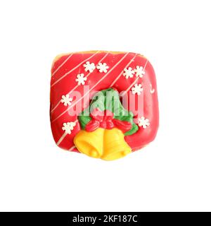 Delectable Christmas Wreath with Bells Doughnut Isolated on White Background Stock Photo