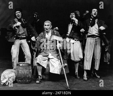 Bernard Miles (Long John Silver) in TREASURE ISLAND at the Mermaid Theatre, Puddle Dock, London EC4  1973  adapted by Bernard Miles & Josephine Wilson from the novel by Robert Louis Stevenson  music: Cyril Ornadel  lyrics: Hal Shaper  design: Patrick Roberston & Rosemary Vercoe  choreography: Terry Gilbert  director: Josephine Wilson Stock Photo