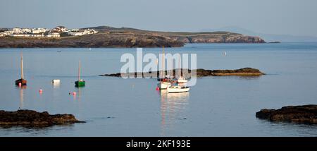 Trearddur Bay seaside resort late evening summer on the western coast of Holy Island part of the Isle of Anglesey (Sir Ynys Mon) North Wales UK in Sum Stock Photo