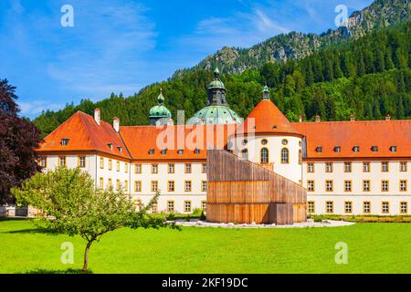 Ettal Abbey is a Benedictine monastery in the village of Ettal close to Oberammergau and Garmisch-Partenkirchen in Bavaria, Germany Stock Photo