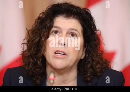 Auditor general Karen Hogan speaks at a news conference about four