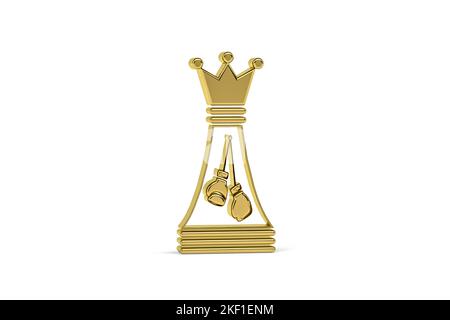Golden 3d chess boxing icon isolated on white background - 3D render ...