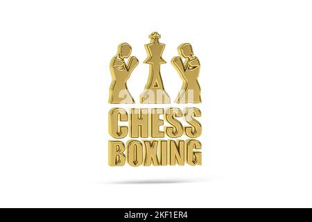 Golden 3d chess boxing icon isolated on white background - 3D render ...