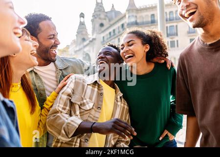 Young group of happy people having fun outdoors Stock Photo