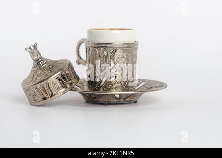 turkish coffee isolated on white background , traditional coffee serving cup Stock Photo