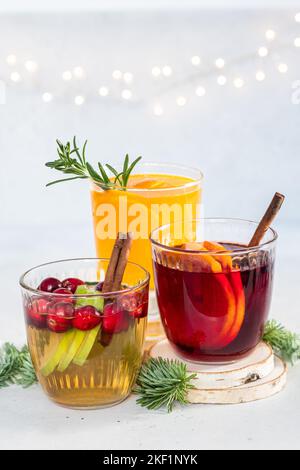 Sangria with Apple, cranberry and orange for Christmas table Stock Photo