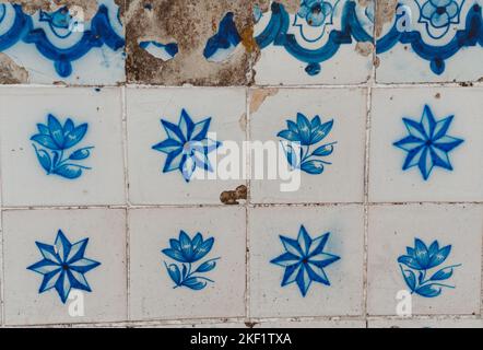 Beautiful old tiles, traditional decoration of Portugal. Closeup photo Stock Photo