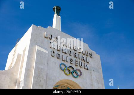 Los Angeles, CA - November 2022: Los Angeles Memorial Coliseum, home to USC football, Olympics and other events. Stock Photo