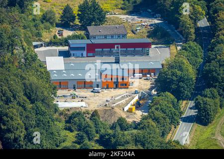 Aerial view, volunteer fire department Niedersprockhövel, Niedersprockhövel, Sprockhövel, Ruhr area, North Rhine-Westphalia, Germany, Firefighters, Fi Stock Photo