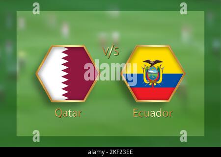 Soccer matchday template. Qatar vs Ecuador Match day template. 2022 World Cup, vector illustration isolated on green background Stock Vector