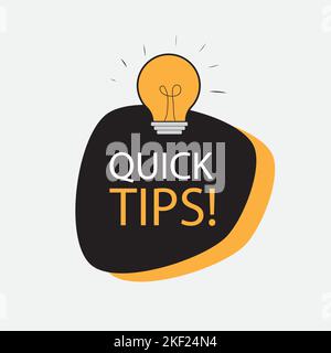 An orange and black icon of "Quick tips" with a light bulb in geometric figures on the white background Stock Vector