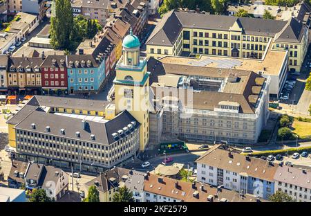 Luftbild, Rathaus und Rathausturm, Baustelle mit Sanierung, Schiller Gymnasium, Witten, Ruhrgebiet, Nordrhein-Westfalen, Deutschland, Bauarbeiten, Bau Stock Photo