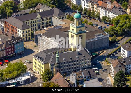 Luftbild, Rathaus und Rathausturm, Baustelle mit Sanierung, Schiller Gymnasium, Witten, Ruhrgebiet, Nordrhein-Westfalen, Deutschland, Bauarbeiten, Bau Stock Photo