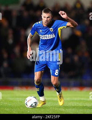 AFC Wimbledon's Harry Pell in action during the Emirates FA Cup first round replay match at Cherry Red Records Stadium, London. Picture date: Tuesday November 15, 2022. Stock Photo