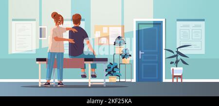 masseur therapist doing healing treatment massaging patient body manual sport physical therapy generation z concept Stock Vector