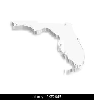 Florida, state of USA - white vector 3D map of country area. Stock Vector