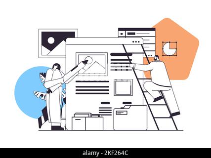 developers couple creating website ui interface web application development program software optimization Stock Vector