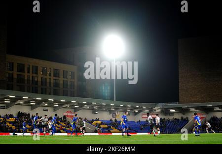 General view of the action during the Emirates FA Cup first round replay match at Cherry Red Records Stadium, London. Picture date: Tuesday November 15, 2022. Stock Photo