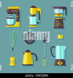 A vector of kitchen utilities on a blue background Stock Vector
