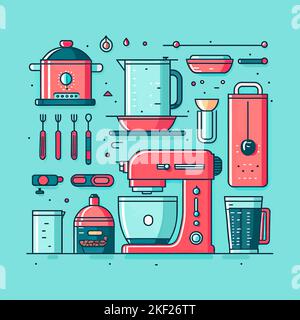 A vector of kitchen utilities on a blue background Stock Vector