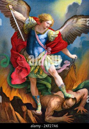 1630s THE ARCHANGEL SAINT MICHEL DEFEATING SATAN BY GUIDO RENI AT SANTA MARIA DELLA CONCEZIONE DEI CAPPUCCINI IN ROME ITALY - ka9370 HAR001 HARS MARIA OIL ON CANVAS TRAMPLING DELLA FAITH GUIDO ISLAM ISLAMIC MID-ADULT MID-ADULT MAN SPIRITUAL WINGED YOUNG ADULT MAN 1630s 17TH CENTURY BAROQUE BELIEF CAUCASIAN ETHNICITY HAR001 HEBREW INSPIRATIONAL JEWISH JUDAIC JUDAISM MOSLEM OLD FASHIONED ROME Stock Photo