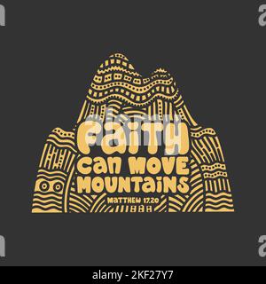 Christian illustration in a doodle style. Faith can move mountains. Stock Vector