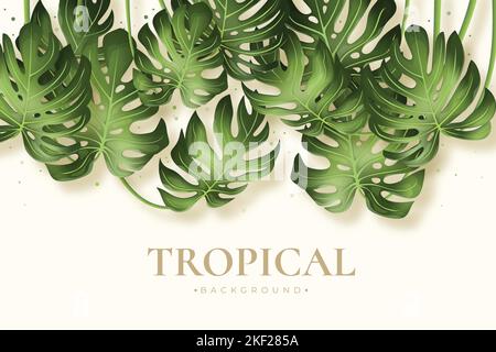 realistic tropical leaves background vector design illustration Stock Vector