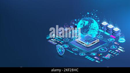 Modern Worldwide Network Technology. Earth Globe hologram Stock Vector