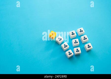 The leader leads the team. Reassignment to a new job. Lead to success. Take the initiative. Get people to join. Business management, human resources. Stock Photo