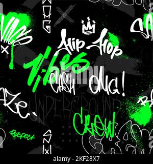Acid Seamless Pattern with street art graffiti and tags Stock Vector