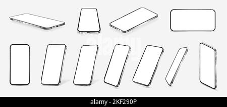 Realistic 3D Mobile phone devices mockups for presentation UI, UX, KIT Stock Vector