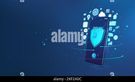 The concept of full protection of the mobile phone from personal data leakage Stock Vector