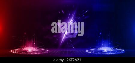 Futuristic Versus Battle Banner - blank image. Red and Blue holograms Stock Vector