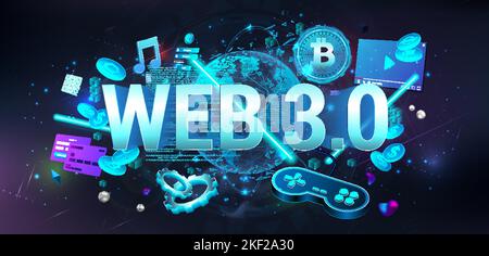 Web 3.0 is a new generation of the Internet. 3D banner Stock Vector