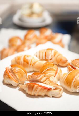 salty croissant with mozzarella and tomatoes Stock Photo