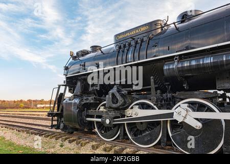 Dennison, Ohio, USA- Oct. 24, 2022: Locomotive engine at the Dennison Railroad Depot and Museum in the Historic Center Street District. Stock Photo