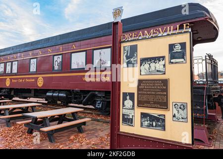 Dennison, Ohio, USA- Oct. 24, 2022: Dennison and this depot played a key role in transporting WWII G.I.s both west for training and east for deploymen Stock Photo