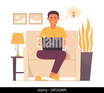 Freelance Man Online Working at Home Stock Vector