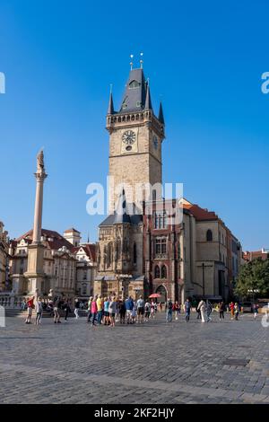 Prague, Czech Republic - 4 September 2022: Old Town Hall on Old Town Square Stock Photo