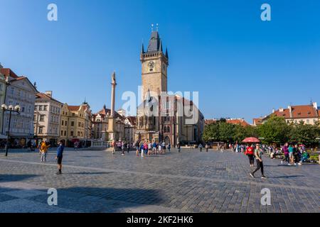 Prague, Czech Republic - 4 September 2022: Old Town Hall on Old Town Square Stock Photo