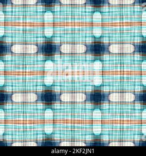 Teal rustic coastal beach house check fabric tile. Seamless sailor flannel textile gingham repeat swatch. Stock Photo