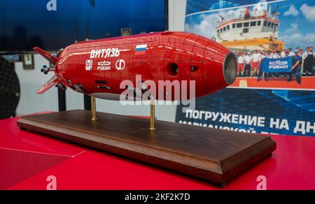 December 8, 2021, Sochi, Russia. The layout of the Russian autonomous uninhabited underwater vehicle Vityaz-D. Stock Photo