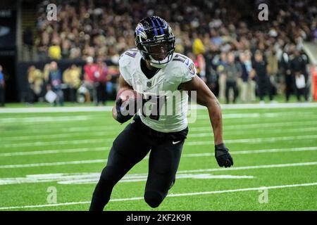 New Orleans, Louisiana, USA. 7th Nov, 2022. Baltimore Ravens running back  Kenyan Drake runs the ball against the New Orleans Saints in an NFL game in New  Orleans, Louisiana USA on November