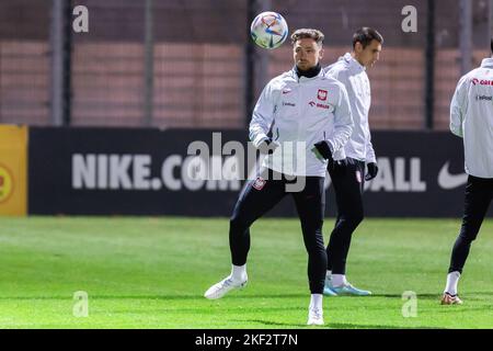 Warsaw, Poland. 15th Nov, 2022. Matty Cash of Poland seen during the official training session one day before the friendly match between Poland and Chile at Marshal Jozef Pilsudski Legia Warsaw Municipal Stadium. (Photo by Mikolaj Barbanell/SOPA Images/Sipa USA) Credit: Sipa USA/Alamy Live News Stock Photo