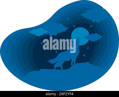 wolf night paper art Stock Vector